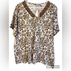 FRESH Brown & Tan Casual Top NWT 2X